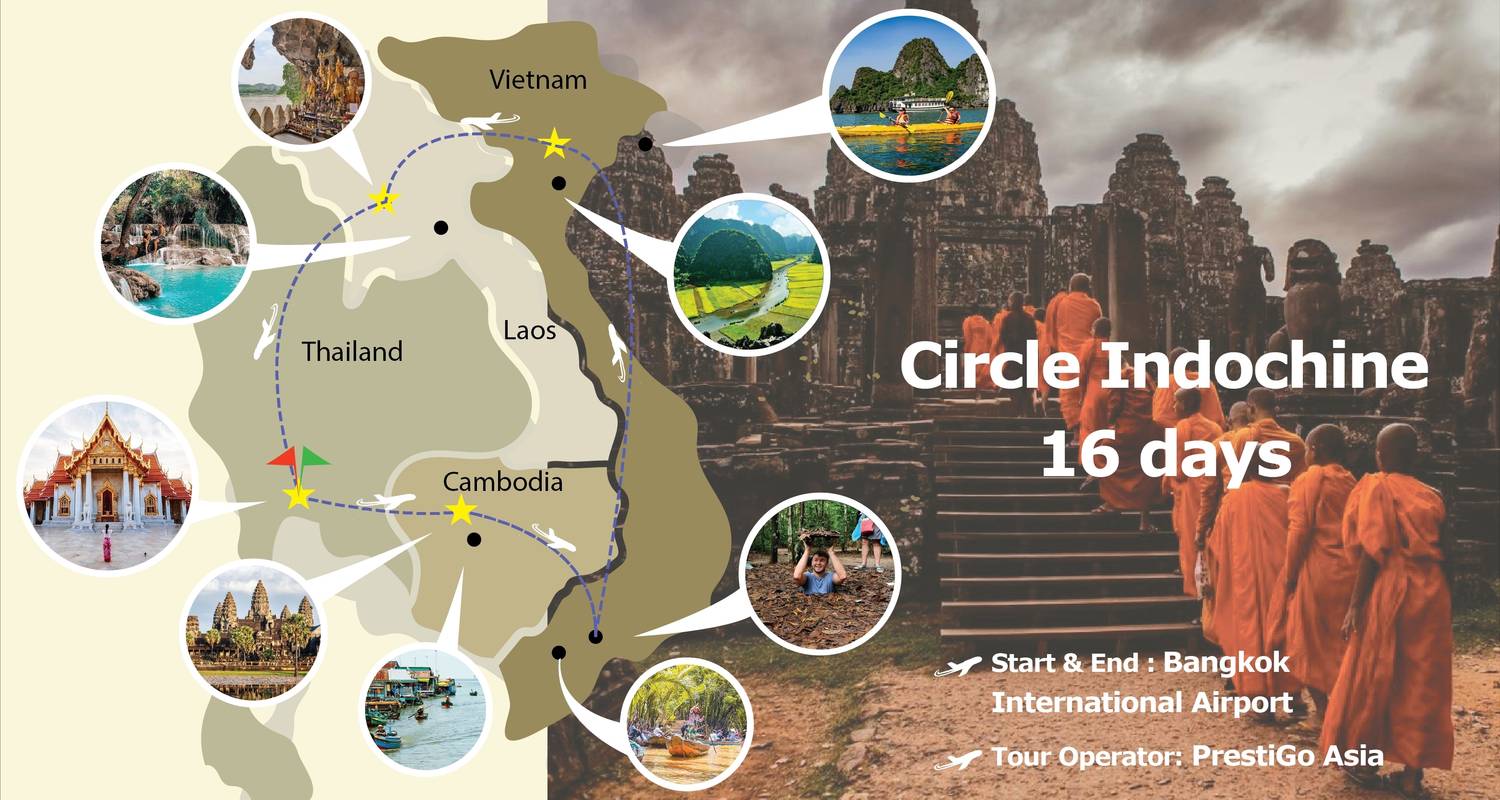 An adventure touring the most emblematic places in Thailand Circle Indochine 16 Days - Thailand /Vietnam/Cambodia And La