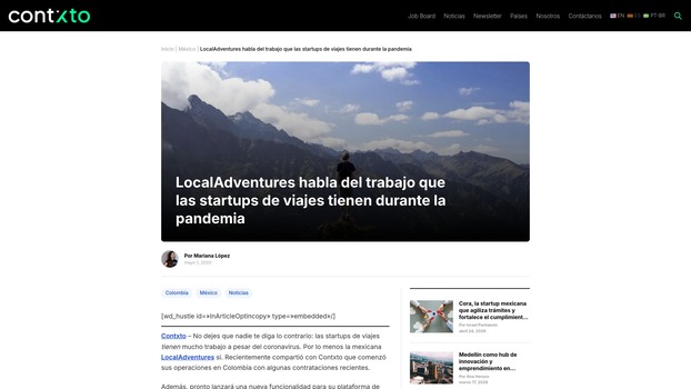 Articulo de Contxto sobre la expansion de LocalAdventures a Colombia