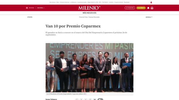 Nota de Milenio sobre los finalistas del Premio Coparmex 2017