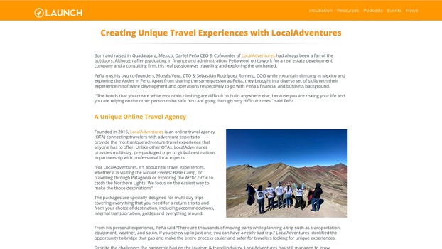 Articulo de Launch Academy sobre LocalAdventures