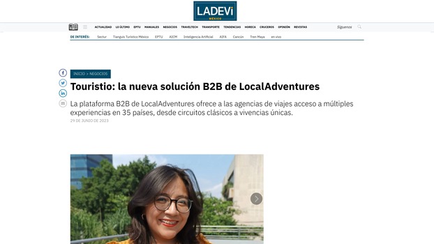 Articulo de Touristio B2B de LocalAdventures en medio especializado
